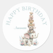 Cute Boho Animal Birthday Party ラウンドシール (正面)