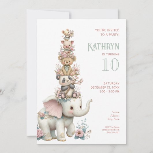 Cute Boho Animal Birthday Party 招待状 (正面)