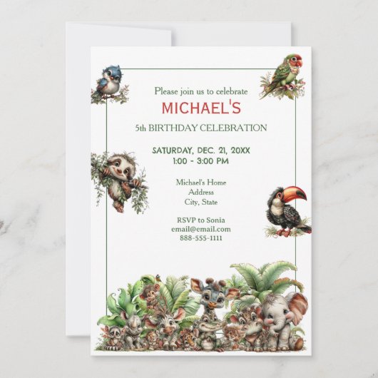 Cute Boho Baby Safari Birthday Party 招待状 (正面)