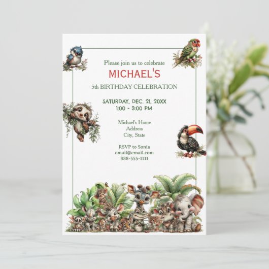 Cute Boho Baby Safari Birthday Party 招待状 (スタンド正面)