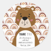 Cute Boho Bear Rainbow Neutral Baby Shower ラウンドシール (正面)