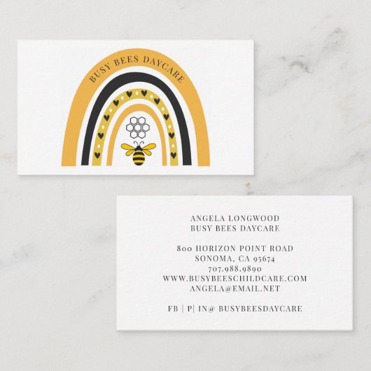 Cute Boho Bee Rainbow 名刺 (正面/裏面)