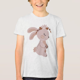 Cute Boho Bunny with Floral Headband トライブレンドTシャツ