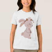 Cute Boho Bunny with Floral Headband  トライブレンドＴシャツ (正面)
