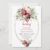 Cute Boho Burgundy Blush Greenery Gold Floral Baby 招待状 (正面)