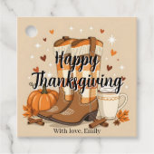 Cute Boho Cowboy Boots Pumpkin Autumn Thanksgiving フェイバータグ (正面)