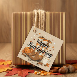 Cute Boho Cowboy Boots Pumpkin Autumn Thanksgiving フェイバータグ