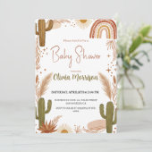 Cute Boho Desert Cactus, Rainbow Baby Shower 招待状 (スタンド正面)