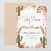 Cute Boho Desert Cactus, Rainbow Baby Shower 招待状 (正面/裏面)