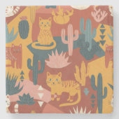 Cute Boho Desert Cats Cactus Succulent Pattern ストーンコースター (正面)