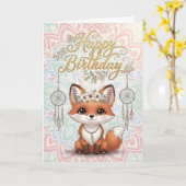 Cute Boho Fox Happy Birthday Card with Dreamcatche カード (黄色い花)