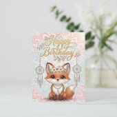 Cute Boho Fox Happy Birthday Card with Dreamcatche ポストカード (スタンド正面)