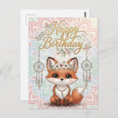 Cute Boho Fox Happy Birthday Card with Dreamcatche ポストカード (正面/裏面)