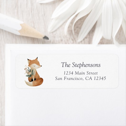 Cute Boho Fox Woodland Return Address ラベル (インサイチュ)
