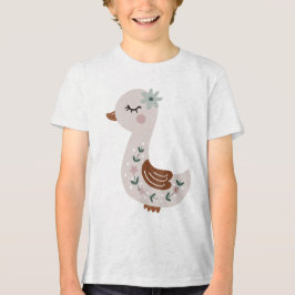 Cute Boho Goose with Floral Details Pastel トライブレンドTシャツ