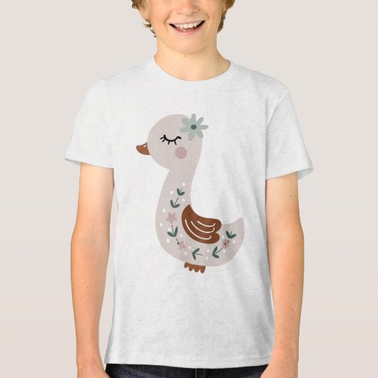 Cute Boho Goose with Floral Details Pastel トライブレンドＴシャツ (正面)