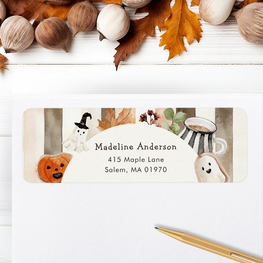 Cute Boho Halloween Ghost Pumpkin Baby Shower ラベル