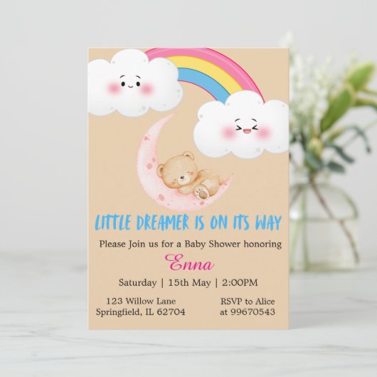 Cute Boho Little Dreamer Baby Shower Invitation  カード (スタンド正面)