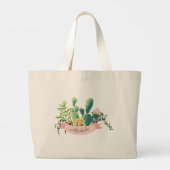 Cute Boho Personalized Cactus ラージトートバッグ (裏面)