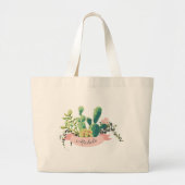 Cute Boho Personalized Cactus ラージトートバッグ (正面)
