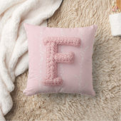 Cute boho pink crocheted letter F Round Pillow クッション (ブランケット)