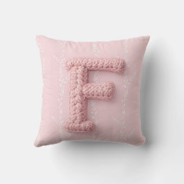 Cute boho pink crocheted letter F Round Pillow クッション