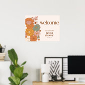 Cute Boho Retro Floral Bridal Shower Welcome Sign ポスター (ホームオフィス)