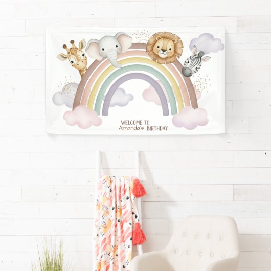 Cute Boho Safari Animals 1st Birthday Banner 横断幕 (インサイチュ)