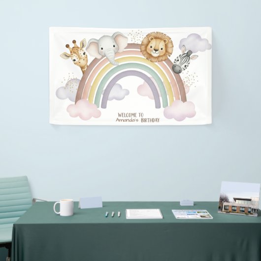 Cute Boho Safari Animals 1st Birthday Banner 横断幕 (トレードショー)