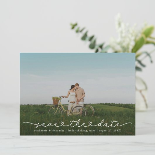 Cute Boho Script Modern Save The Date Card セーブザデート (スタンド正面)