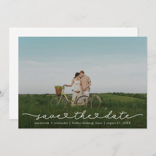 Cute Boho Script Modern Save The Date Card セーブザデート (正面/裏面)