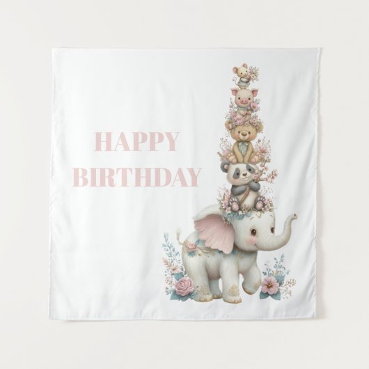 Cute Boho Teddy Bear Birthday Party タペストリー (正面)