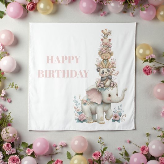 Cute Boho Teddy Bear Birthday Party タペストリー