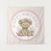 Cute Boho Teddy Bear Birthday Party タペストリー (正面)