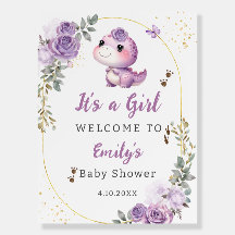 Cute Boho Watercolor Dinosaur purple girl welcome 