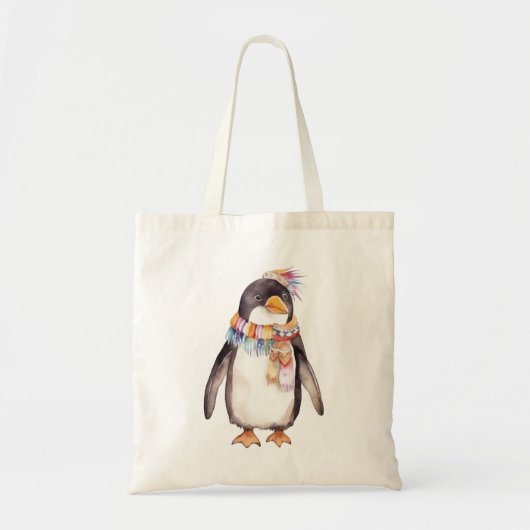 Cute boho watercolor hippie penguin design トートバッグ (正面)