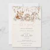 Cute Boho Woodland Forest Animal Girl Baby Shower 招待状 (正面)