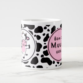 Cute “Bom Dia Muuuuu” Kawaii Cow Design ジャンボコーヒーマグカップ