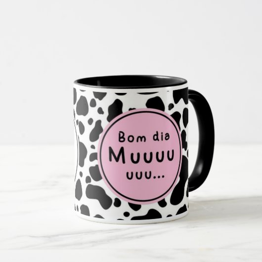 Cute “Bom Dia Muuuuu” Kawaii Cow Design マグカップ (正面右)