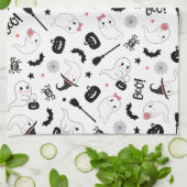 Cute Boo Spooky Ghost Halloween Pink Girl キッチンタオル (折り畳み)