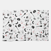 Cute Boo Spooky Ghost Halloween Pink Girl キッチンタオル (横)