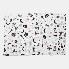 Cute Boo Spooky Ghost Halloween Pink Girl キッチンタオル