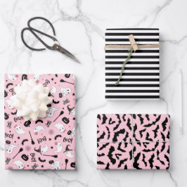 Cute Boo Spooky Ghost Halloween Pink Girl ラッピングペーパーシート