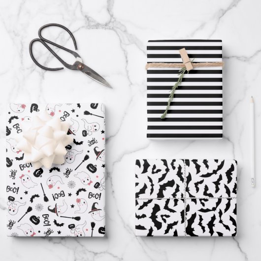 Cute Boo Spooky Ghost Halloween Pink Girl ラッピングペーパーシート (正面)