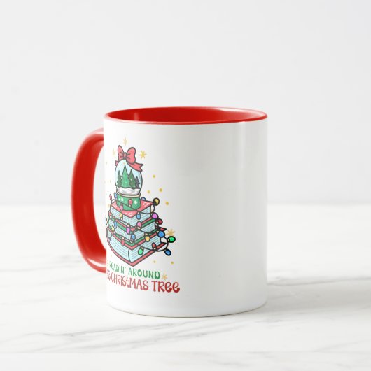 Cute Book Lover Reading Around the Christmas Tree  マグカップ (正面左)