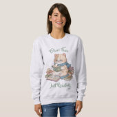 Cute Book Lover Sweater Cozy Cat Reading スウェットシャツ (正面フル)