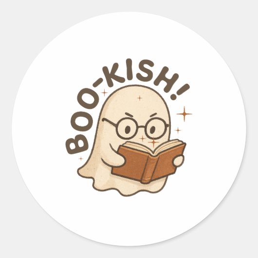Cute Book Reading Ghost Funny Bookworm Halloween ラウンドシール (正面)