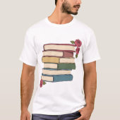 Cute Book Stack with Roses Tシャツ (正面)