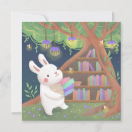 Cute Bookaholic Bunny Illustration 招待状