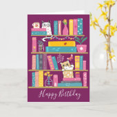 Cute Books & Cats Birthday Card –Cat Lover  カード (黄色い花)